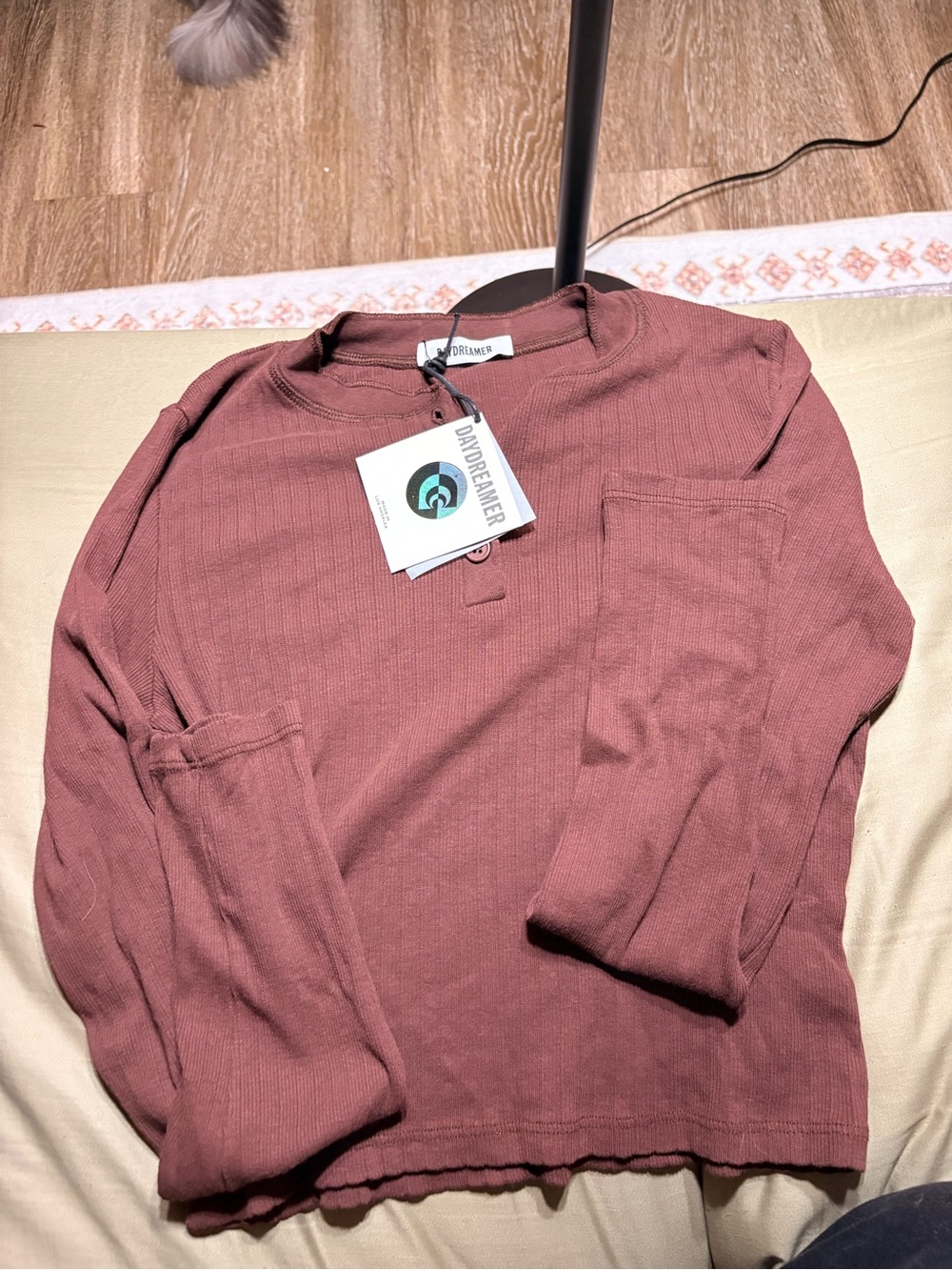 Brown Ribbed Long Sleeve Top